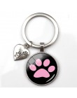 Moda cute animal paw print brelok kot pies kocham szklany wisiorek mini serce brelok car key man girl ulubiony prezent pamiątka