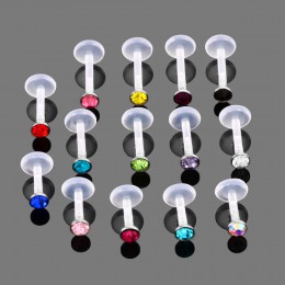 14 sztuk CZ Jeweled elastyczne bioplastyczne akrylowe Push-in Labret Monroe Lip Bar Stud Tragus chrząstka Earing Piercing biżute