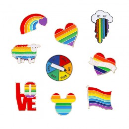 Rainbow szpilki twórczy palec gra gramofon do broszka Cartoon owca mysz w chmurze kolorowe klapy Pin serce kurtki przypinka do k