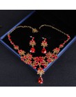 Barokowy Vintage złoty czerwony kryształ zestawy biżuterii ślubnej Rhinestone diadem korona Choker naszyjnik kolczyki zestaw akc