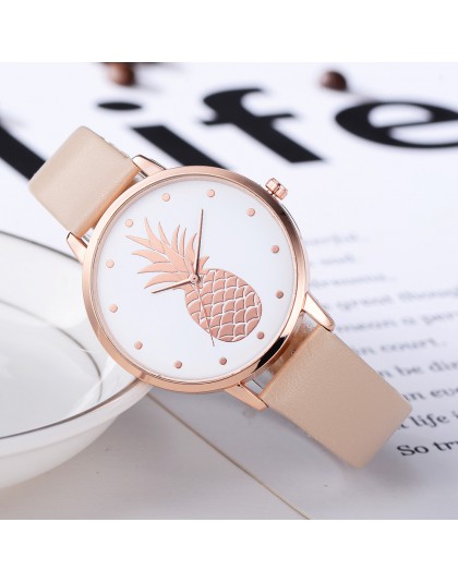 Moda 2020 kobiet mężczyzn ananas Faux Leather analogowy zegarek kwarcowy damski zegarek kwarcowy zegarek damski reloj mujer Q