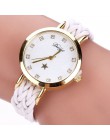 Drop Shipping moda kobiety złoto plecione skórzane Wrist Watch dla kobiet panie gwiazda kryształ luksusowy kryształ kwarcowy zeg