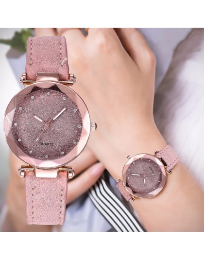 2020 kobiet Starry Sky Wrist Watch skóra Casual romantyczny Rhinestone projektant panie zegar prosta sukienka Gfit Montre Femme 