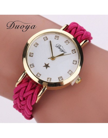 Drop Shipping moda kobiety złoto plecione skórzane Wrist Watch dla kobiet panie gwiazda kryształ luksusowy kryształ kwarcowy zeg