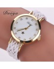 Drop Shipping moda kobiety złoto plecione skórzane Wrist Watch dla kobiet panie gwiazda kryształ luksusowy kryształ kwarcowy zeg