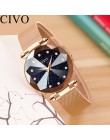 CIVO Fashion Luxury Ladies zegarek kryształowy wodoodporny stal z różowego złota Mesh zegarki kwarcowe damskie Top markowy zegar