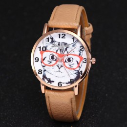 Moda kobiety zegarki marki luksusowe słodki kociak skórzany pasek analogowy zegarek kwarcowy okrągły Wrist zegarki montre femme 