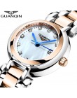 GUANQIN zegarek damski elegancka sukienka luksusowa perła dial wodoodporny zegarek Montre Femme moda damska zegarek kwarcowy Rel