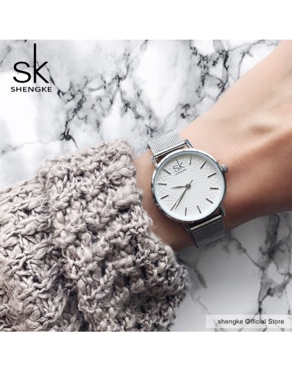 SK Super cienki srebrny Mesh zegarki ze stali nierdzewnej kobiety Top marka luksusowy zegar panie Wrist Watch Lady Relogio Femin