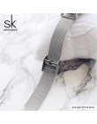 SK Super cienki srebrny Mesh zegarki ze stali nierdzewnej kobiety Top marka luksusowy zegar panie Wrist Watch Lady Relogio Femin