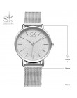 SK Super cienki srebrny Mesh zegarki ze stali nierdzewnej kobiety Top marka luksusowy zegar panie Wrist Watch Lady Relogio Femin