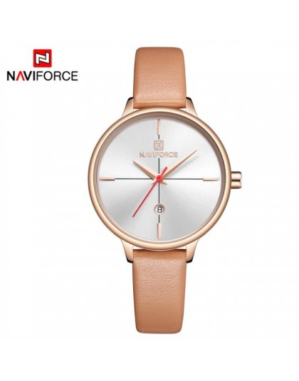 NAVIFORCE kobiet zegarka mody zegarek kwarcowy pani niebieski PU Watchband data Casual 3ATM zegarek wodoodporny prezent dla dzie