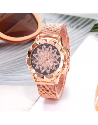 Reloj mujer kobiet zegarki TOP marka kobiet zegar złota róża kwiat Rhinestone montre femme kobiety zegarek na rękę relogio femin