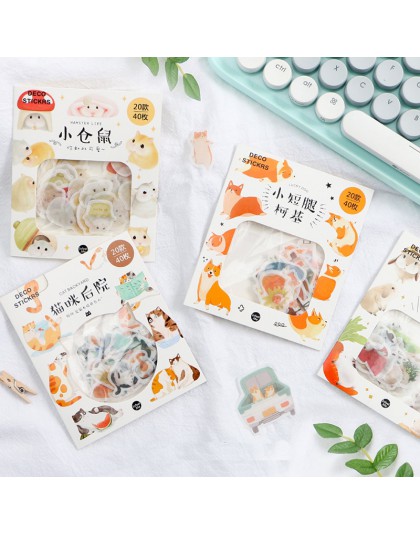 40 sztuk/paczka Kawaii Corgi kot królik chomik notes naklejki ze zwierzętami papier do scrapbookingu śliczne biurowe materiały d