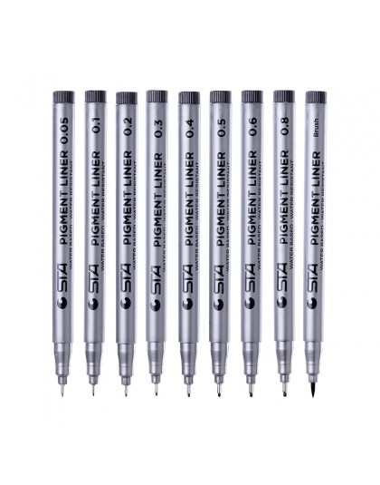 STA 9 sztuk/partia czarny micron pen Hook Liner szkic markery rysunek wodoodporna dostaw sztuki Manga komiks pisma Brush Pen