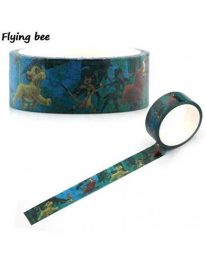 Flyingbee 15mmX5m papierowa taśma Washi lew Cartoon taśma klejąca DIY dzieci naklejki Scrapbooking etykieta taśma maskująca X034