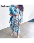 BeAvant niebieski z długim rękawem kobiety sukienka Boho kwiatowy Print sukienki Vintage Ruffles kobieta letnie wakacje dorywczo