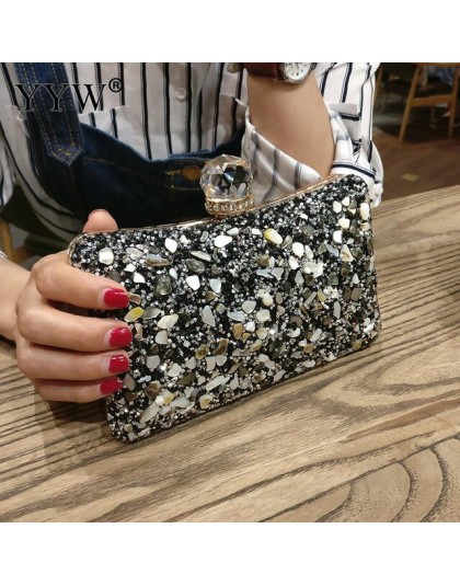 Srebrne diamenty Box Bag wieczorne sprzęgło torebka kobiety moda Mini torby na ramię z łańcuchem kobiece eleganckie ślubne koper