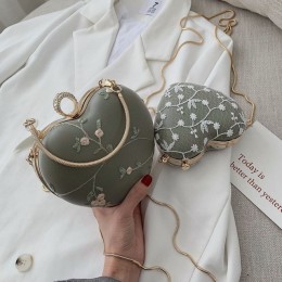 Haftowane kwiaty Design kobiety serce torebki wieczorowe typu clutch złote torby na ramię z łańcuchem dziewczyny torebki torebki