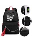 Winmax Luminous USB Charge kobiety plecak modna, z napisami drukuj tornister nastolatek dziewczyny wstążki plecak Mochila Sac A 