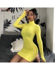 InstaHot golf z długim rękawem Skinny Mini sukienka kobiety jesień Sexy sukienki w stylu sportowym 4 kolor Bodycon Slim żółty Cl