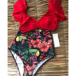 Z kwiatowym wzorem potargany Hem Bikini Set kobiety Flora V-neck z wysokim stanem dwuczęściowy strój kąpielowy 2020 dziewczyna s