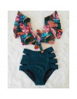 Z kwiatowym wzorem potargany Hem Bikini Set kobiety Flora V-neck z wysokim stanem dwuczęściowy strój kąpielowy 2020 dziewczyna s