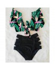 Z kwiatowym wzorem potargany Hem Bikini Set kobiety Flora V-neck z wysokim stanem dwuczęściowy strój kąpielowy 2020 dziewczyna s