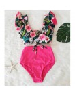 Z kwiatowym wzorem potargany Hem Bikini Set kobiety Flora V-neck z wysokim stanem dwuczęściowy strój kąpielowy 2020 dziewczyna s