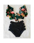 Z kwiatowym wzorem potargany Hem Bikini Set kobiety Flora V-neck z wysokim stanem dwuczęściowy strój kąpielowy 2020 dziewczyna s