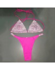 Luksusowe Bling Rhinestone Bikini Sliver zestaw 2019 kryształowy diament Sexy kobiety strój kąpielowy Halter Push Up bandażowy s