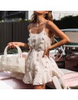 DICLOUD seksowny Spaghetti pasek Ruffles kobiety letnia sukienka Boho beżowy Backless line Party letnia sukienka plażowa eleganc