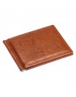 Vintage wąski klips na pieniędze luksusowa jakość biznes mały męski portfel z kieszonką na monety Bifold Pu Leather Casual etui 