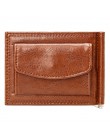 Vintage wąski klips na pieniędze luksusowa jakość biznes mały męski portfel z kieszonką na monety Bifold Pu Leather Casual etui 