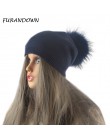 Zimowa jesień pompon czapka beanie z dzianiny wełnianej dla pań Skullies Casual damska czapka prawdziwy szop czapki z futrzanym 