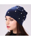 Czapka damska geebro damska czapka typu beanie Casual poliester Shine perły i dżetów czapki dla kobiet czapka typu skull beanie 