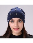 Czapka damska geebro damska czapka typu beanie Casual poliester Shine perły i dżetów czapki dla kobiet czapka typu skull beanie 