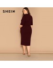 SHEIN eleganckie czarne z połyskiem rozmiar Mock-neck solidna wąska sukienka ołówkowa kobiety wiosna biuro Lady Bodycon podstawy