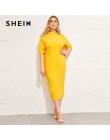 SHEIN eleganckie czarne z połyskiem rozmiar Mock-neck solidna wąska sukienka ołówkowa kobiety wiosna biuro Lady Bodycon podstawy