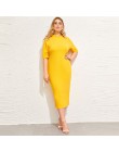 SHEIN eleganckie czarne z połyskiem rozmiar Mock-neck solidna wąska sukienka ołówkowa kobiety wiosna biuro Lady Bodycon podstawy