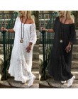 ZANZEA kobiety koronka szydełkowa Maxi długa sukienka lato O Neck 3/4 rękaw Party Vestido szata Femme czeski Sundress swobodna l