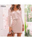 FSDA V Neck kobiety Sashes z długim rękawem Casual Dress różowy czarny szary szczelina Mini jesień zima dzianiny 2019 ciepła, kr