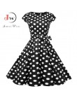 Czarny biały Polka Dot sukienka vintage lato kobiety Floral Print z krótkim rękawem sukienka retro sukienki rockabilly Party Jur