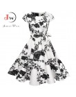 Czarny biały Polka Dot sukienka vintage lato kobiety Floral Print z krótkim rękawem sukienka retro sukienki rockabilly Party Jur