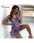 DICLOUD kobiety Lilac kwiecisty szal sukienka lato elegancka z rozszerzanym rękawem Boho drukuj mini sukienka letnia Sexy V Neck