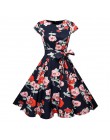 Czarny biały Polka Dot sukienka vintage lato kobiety Floral Print z krótkim rękawem sukienka retro sukienki rockabilly Party Jur