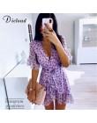 DICLOUD kobiety Lilac kwiecisty szal sukienka lato elegancka z rozszerzanym rękawem Boho drukuj mini sukienka letnia Sexy V Neck