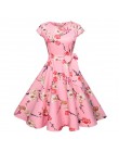 Czarny biały Polka Dot sukienka vintage lato kobiety Floral Print z krótkim rękawem sukienka retro sukienki rockabilly Party Jur