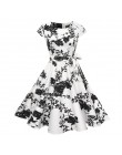 Czarny biały Polka Dot sukienka vintage lato kobiety Floral Print z krótkim rękawem sukienka retro sukienki rockabilly Party Jur