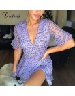 DICLOUD kobiety Lilac kwiecisty szal sukienka lato elegancka z rozszerzanym rękawem Boho drukuj mini sukienka letnia Sexy V Neck